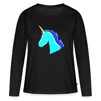 Einhorn Unicorn Geschenk Idee Blau Horn Schweif - Frauen Premium Bio Langarmshirt - Schwarz - Vorne - Julia (174cm)