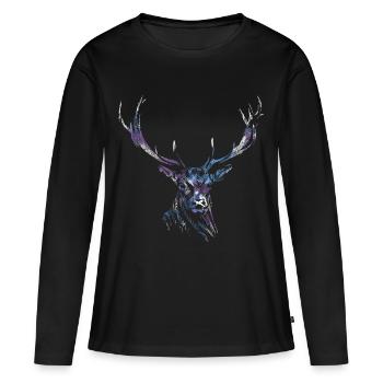 Tête de cerf - T-shirt manches longues Premium bio Femme - noir - Devant - Julia (174cm)