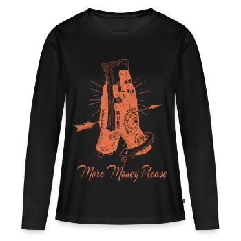 Plus d'argent s'il vous plaît - T-shirt manches longues Premium bio Femme - noir - Devant - Julia (174cm)