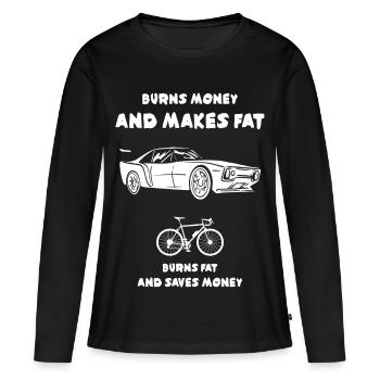 La voiture brûle de l’argent et fait grossir - T-shirt manches longues Premium bio Femme - noir - Devant - Julia (174cm)