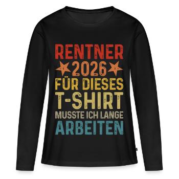 Rentner 2026 TShirt Retro Rente Geschenk Ruhestand - Frauen Premium Bio Langarmshirt - Schwarz - Vorne - Julia (174cm)