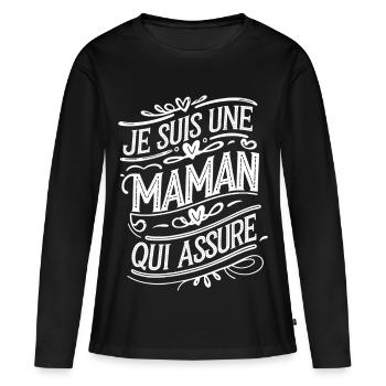 Ich bin eine Mutter, die versichert - Frauen Premium Bio Langarmshirt - Schwarz - Vorne - Julia (174cm)
