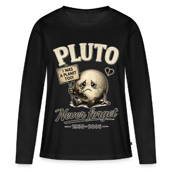 Pluton – J’étais aussi une planète | Ne jamais oublier 1930–200 - T-shirt manches longues Premium bio Femme - noir - Devant - Julia (174cm)