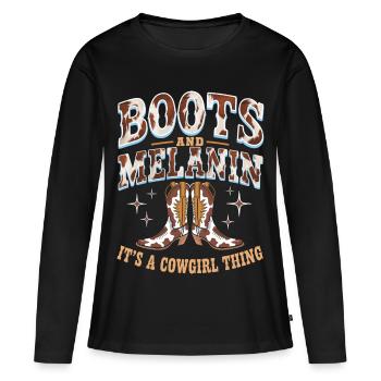 Western Country Afro Frauen - Frauen Premium Bio Langarmshirt - Schwarz - Vorne - Julia (174cm)
