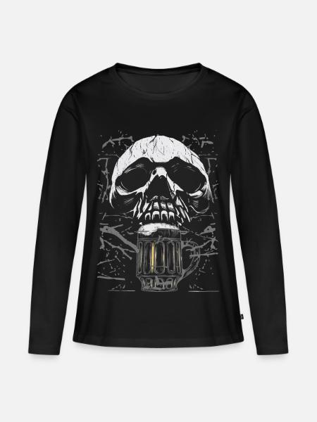 Totenkopf Bierkrug Gothic - Frauen Premium Bio Langarmshirt - Schwarz