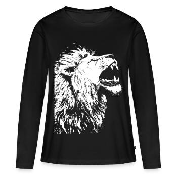 Tête de lion majestueuse en noir et blanc - T-shirt manches longues Premium bio Femme - noir - Devant - Julia (174cm)