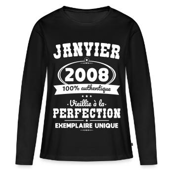 18. Geburtstag - Januar 2008 Perfektion - Frauen Premium Bio Langarmshirt - Schwarz - Vorne - Julia (174cm)