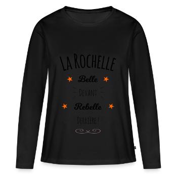 La Rochelle, Belle et Rebelle ! - T-shirt manches longues Premium bio Femme - noir - Devant - Julia (174cm)
