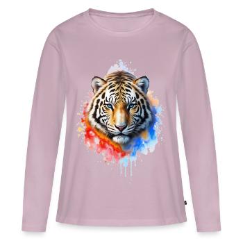 Wasserfarbener Tigerporträt - Frauen Premium Bio Langarmshirt - Altrosa - Vorne - Julia (174cm)