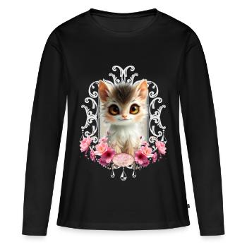 Chaton adorable et moelleux - T-shirt manches longues Premium bio Femme - noir - Devant - Julia (174cm)