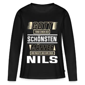 Nils, le plus bel homme, façonné par Dieu Design - T-shirt manches longues Premium bio Femme - noir - Devant - Julia (174cm)