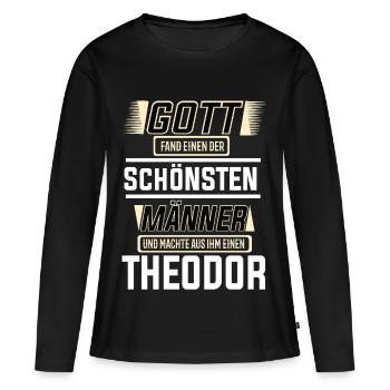 Théodore le plus bel homme façonné par Dieu Design - T-shirt manches longues Premium bio Femme - noir - Devant - Julia (174cm)