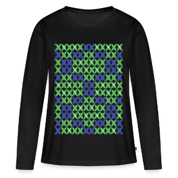 Motif à damier vert-bleu - T-shirt manches longues Premium bio Femme - noir - Devant - Julia (174cm)