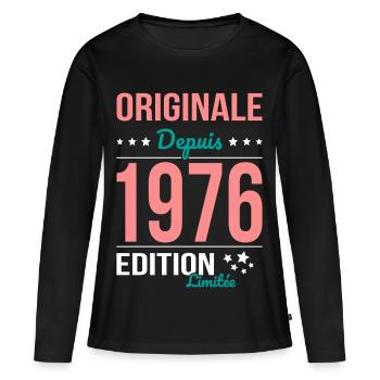 Original seit 1976 – 50-jähriges Jubiläum - Frauen Premium Bio Langarmshirt - Schwarz - Vorne - Julia (174cm)
