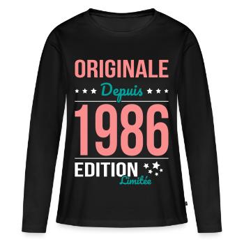 Originale depuis 1986 – Anniversaire 40 ans - T-shirt manches longues Premium bio Femme - noir - Devant - Julia (174cm)