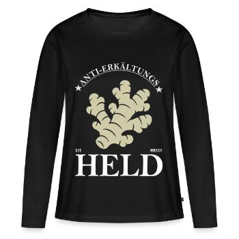 Ingwer – Anti Erkältungs Held Design - Frauen Premium Bio Langarmshirt - Schwarz - Vorne - Julia (174cm)