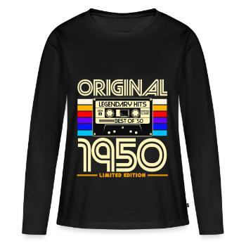 Original 1950's Retro Cassette Tee - Women's Premium Organic Long Sleeve Shirt - black - Front - Julia (174cm)