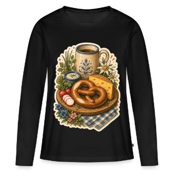 Snack Bretzel au fromage - T-shirt manches longues Premium bio Femme - noir - Devant - Julia (174cm)