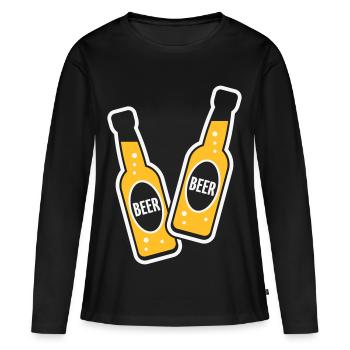 2 Bierflaschen zum Toasten (Bier / NEG 2C) - Frauen Premium Bio Langarmshirt - Schwarz - Vorne - Julia (174cm)