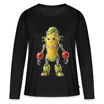 CHICCA - Le cyborg du maïs doux - T-shirt manches longues Premium bio Femme - noir - Devant - Julia (174cm)