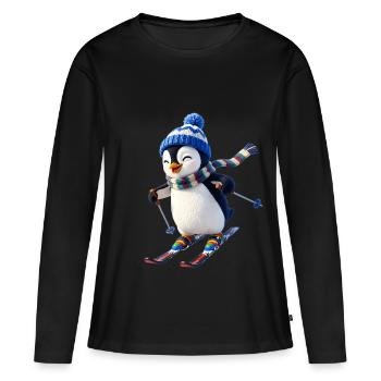 Manchot de ski avec un chapeau d’hiver - T-shirt manches longues Premium bio Femme - noir - Devant - Julia (174cm)