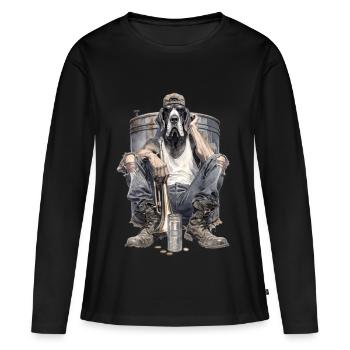 Coole Dogge mit Trompete - Frauen Premium Bio Langarmshirt - Schwarz - Vorne - Julia (174cm)