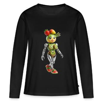 Kiwi Bot Fruit Parade - Frauen Premium Bio Langarmshirt - Schwarz - Vorne - Julia (174cm)