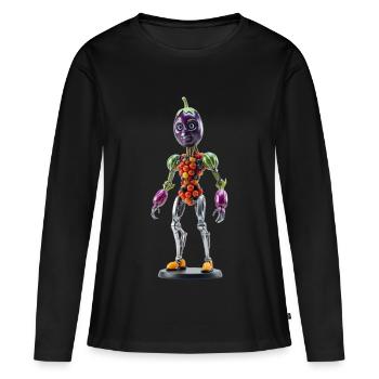 Robot synthétique organique : Cyborg aubergine - T-shirt manches longues Premium bio Femme - noir - Devant - Julia (174cm)