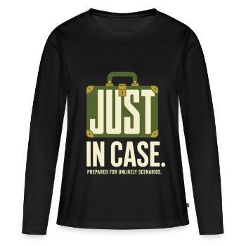 Au cas où – Humour pour les voyageurs - T-shirt manches longues Premium bio Femme - noir - Devant - Julia (174cm)