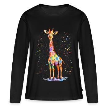 Girafe aquarelle colorée - T-shirt manches longues Premium bio Femme - noir - Devant - Julia (174cm)