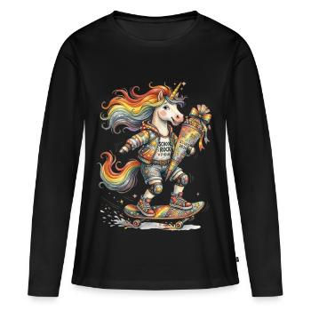 Skateur Unicorn Retour à l’école 2026 - T-shirt manches longues Premium bio Femme - noir - Devant - Julia (174cm)