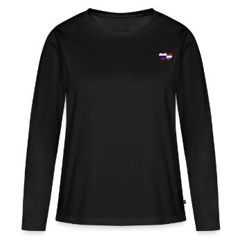 Russie Hongrie Drapeau Cœur - T-shirt manches longues Premium bio Femme - noir - Devant - Julia (174cm)