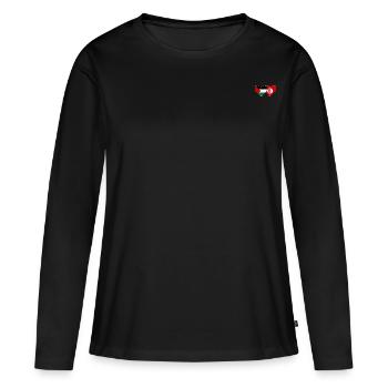 Palästina Tunesien Flagge Herz - Frauen Premium Bio Langarmshirt - Schwarz - Vorne - Julia (174cm)
