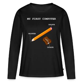 Ordinateur PC Imprimante Calculatrice Écrire - T-shirt manches longues Premium bio Femme - noir - Devant - Julia (174cm)