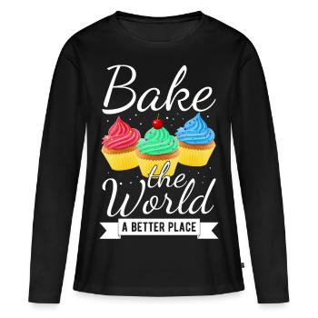 Cupcake Muffin Gâteau à la confiserie - T-shirt manches longues Premium bio Femme - noir - Devant - Julia (174cm)