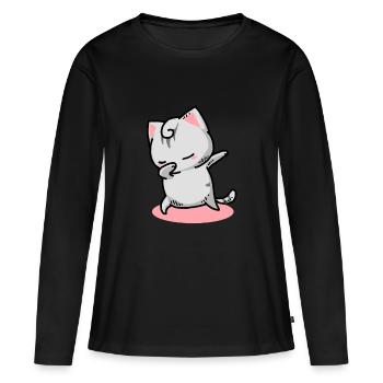 Chat Kawaii Dab - T-shirt manches longues Premium bio Femme - noir - Devant - Julia (174cm)