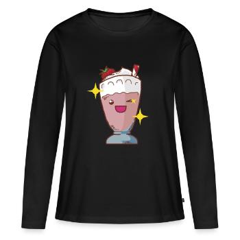 Milchshake Erdbeershake Erdbeermilchshake Shake - Frauen Premium Bio Langarmshirt - Schwarz - Vorne - Julia (174cm)