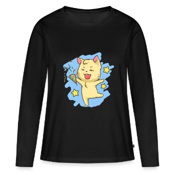 Geburtstag Katze Kawaii Party Feier Miezekatze - Frauen Premium Bio Langarmshirt - Schwarz - Vorne - Julia (174cm)