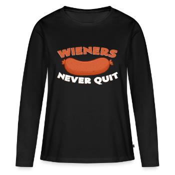 Wieners Never Quit | Wiener Wurst Metzger Geschenk - Frauen Premium Bio Langarmshirt - Schwarz - Vorne - Julia (174cm)