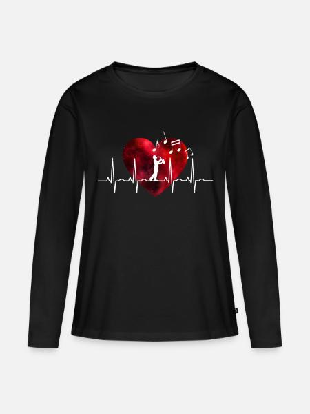 Herzschlag Saxophon - Frauen Premium Bio Langarmshirt - Schwarz