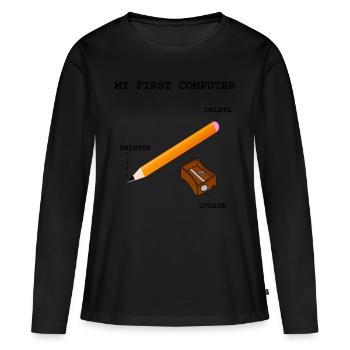 Computer PC Drucker Rechner Schreiben - Frauen Premium Bio Langarmshirt - Schwarz - Vorne - Julia (174cm)