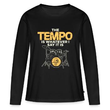 Batteur Batteur Tempo Drôle Musicien Cadeau - T-shirt manches longues Premium bio Femme - noir - Devant - Julia (174cm)