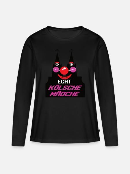 Kölner Karneval Alaaf Echt koelsche Maedche - Frauen Premium Bio Langarmshirt - Schwarz