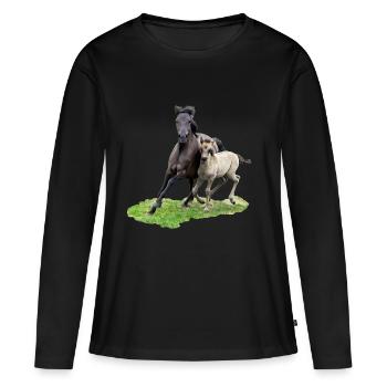 mare Dülmener Wild Horse avec galops poulain - T-shirt manches longues Premium bio Femme - noir - Devant - Julia (174cm)