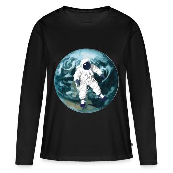 Astronaute avant la terre | Univers univers voyage spatial - T-shirt manches longues Premium bio Femme - noir - Devant - Julia (174cm)