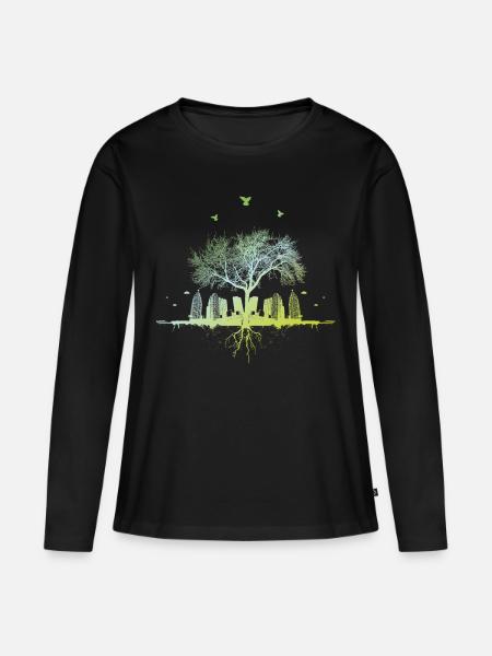 citytree / Natur Stadt urban Baum Wald Vögel vegan - Frauen Premium Bio Langarmshirt - Schwarz