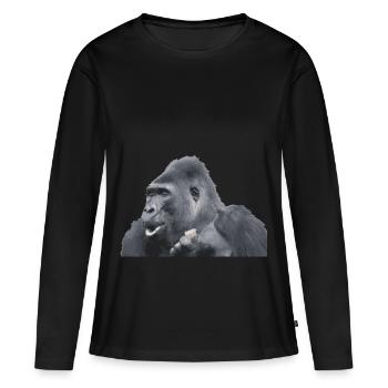 Singe gorille à dos argenté - T-shirt manches longues Premium bio Femme - noir - Devant - Julia (174cm)