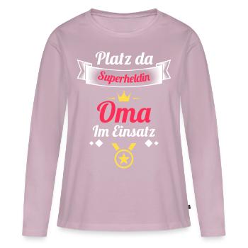 Place là-bas, super-héroïne grand-mère en action - T-shirt manches longues Premium bio Femme - rose poudré - Devant - Julia (174cm)