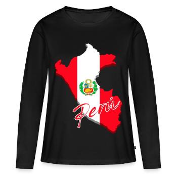 Drapeau du Pérou, carte drapeau du Pérou - T-shirt manches longues Premium bio Femme - noir - Devant - Julia (174cm)
