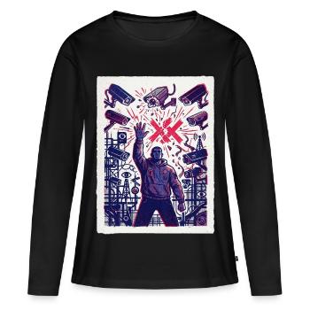Überwachung Freiheit Freidenker Freigeist - Frauen Premium Bio Langarmshirt - Schwarz - Vorne - Julia (174cm)